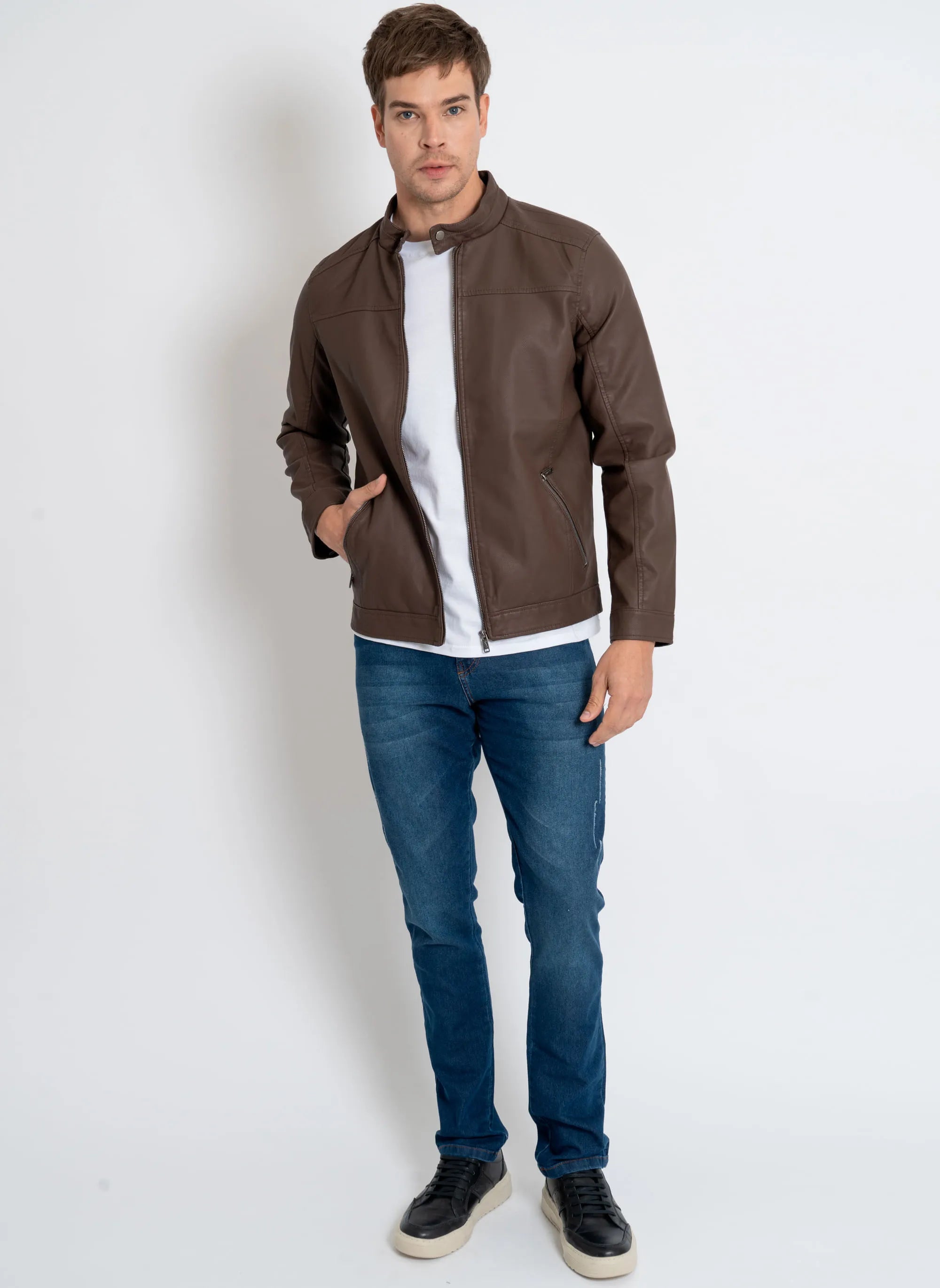 LEVE 2 PAGUE 1 - Jaqueta Masculina de Couro Italiano