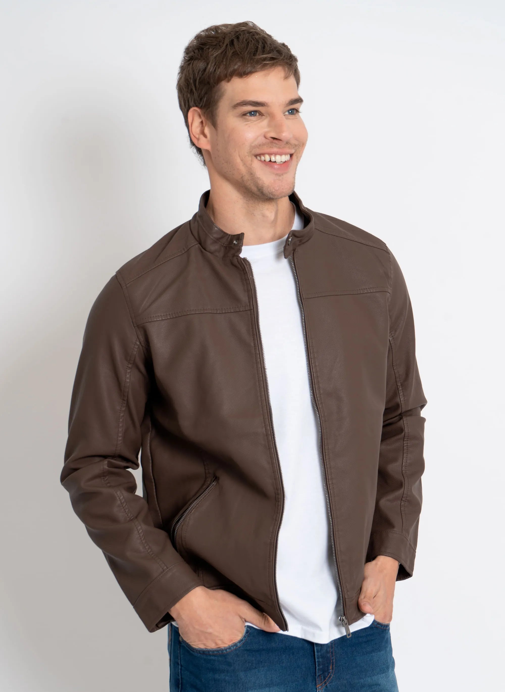 LEVE 2 PAGUE 1 - Jaqueta Masculina de Couro Italiano